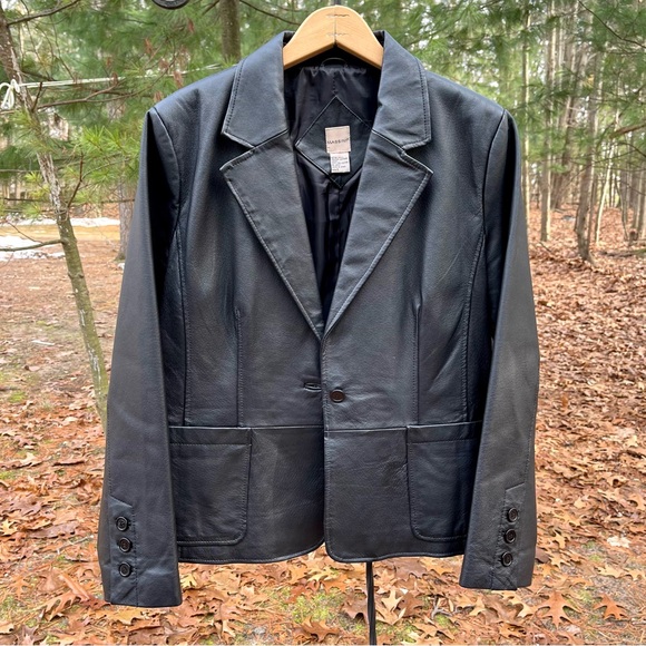 Massini Jackets & Blazers - 90s Massini Black Genuine Leather Single Button Blazer Jacket Size L